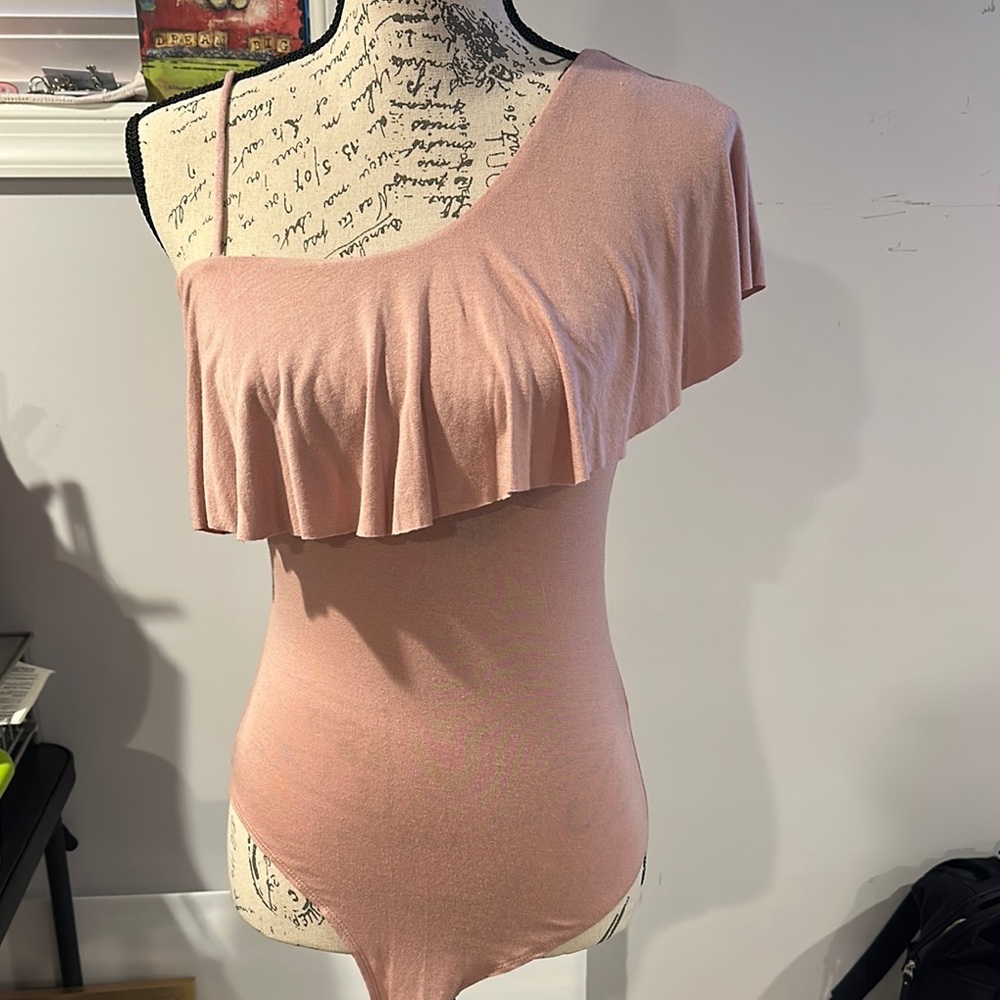 Socialite Pink Asymmetrical Ruffled Bodysuit